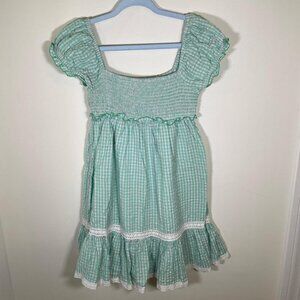Urban Outfitters Green & White Gingham Smocked Mini Dress